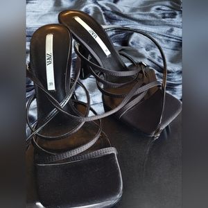 Zara square toe strappy heels
